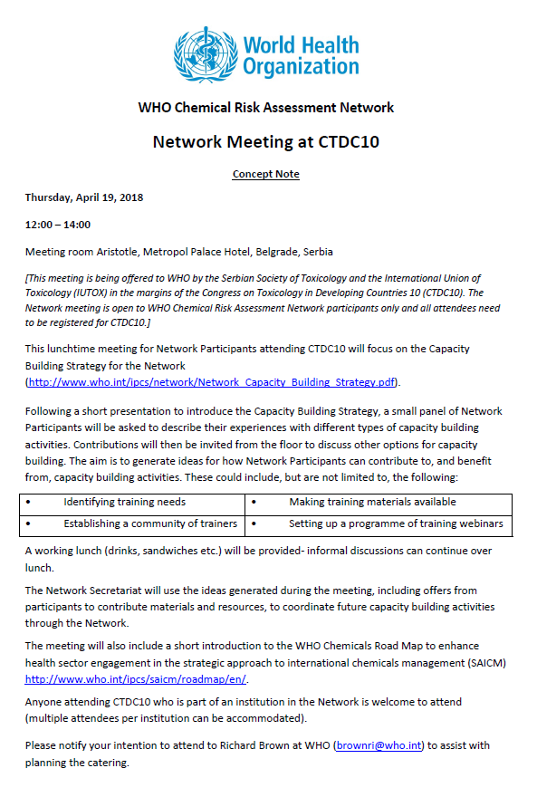 WHO Chemical Risk Assessment Network 'Network Meeting at CTDC10'